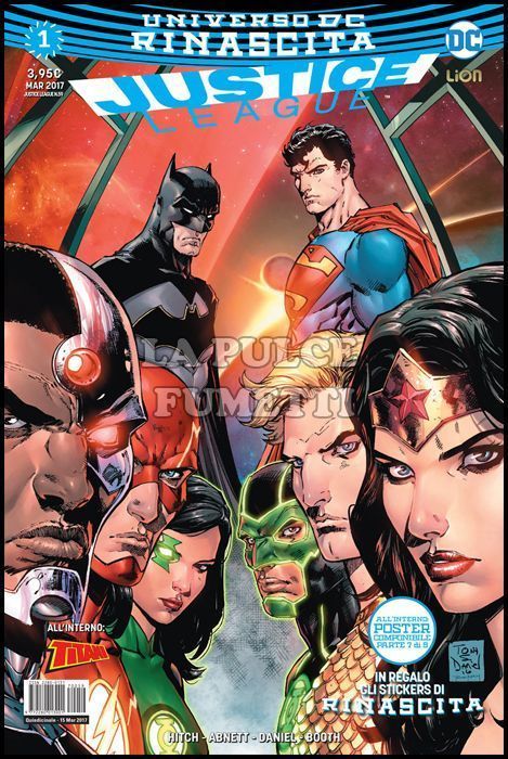 JUSTICE LEAGUE # 59 - JUSTICE LEAGUE 1 - RINASCITA + STICKERS + POSTER ( 7 DI 9 )